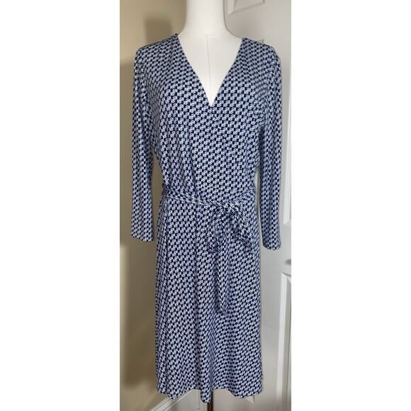 Brooks Brothers Dress Women M Red Fleece Logo True Wrap Jersey Stretch Navy Blue - Picture 1 of 6